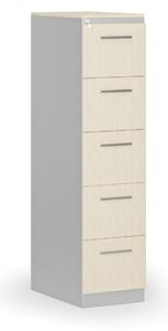 Kovová zásuvková kartotéka PRIMO s drevenými čelami A4, 5 zásuviek, sivá/biela