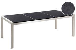Záhradný jedálenský stôl čierna trojdielna žulová doska 220 x 100 cm pre 8 osôb strieborné nohy z nehrdzavejúcej ocele