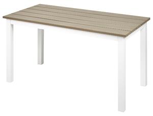 Záhradný konferenčný stolík svetlé umelé drevo vrchná doska 96 x 52 cm biely hliníkový rám moderný štýl záhrada exteriér