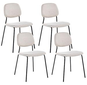 Sada 4 jedálenských stoličiek svetlobéžový polyester čierne železné nohy ochranné podložky moderný minimalistický dizajn jedáleň