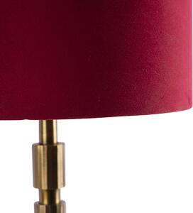 Art Deco stolná lampa bronzová 35 cm zamatový odtieň červená - Torre