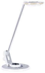 LED stolová lampa strieborná kovová kancelárska lampa s nastaviteľným ramenom a stmievačom USB port