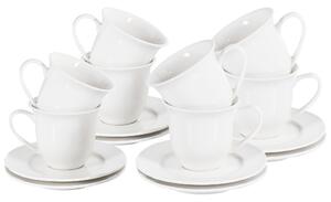 Sada 8 šálok s podšálkami biela porcelán kaolín lesklá povrchová úprava pre 8 osôb šálky na čaj klasický dizajn kuchyňa jedáleň