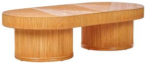 Záhradný konferenčný stolík svetlé drevo ratan 150 x 70 cm moderný štýl exteriér