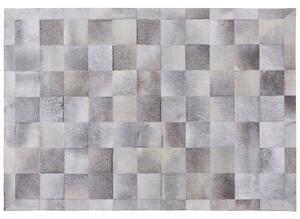 Koberec sivý z pravej hovädzej kože 160 x 230 cm krátky vlas patchworkový geometrický vzor obdĺžnikový moderný
