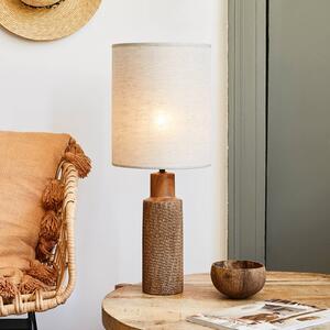 COREP Stolová lampa Santal, béžová/hnedá, výška 63 cm, ľan/keramika, Biela / opálová, Obývacia izba / jedáleň, Keramický, Stojacie svietidlo