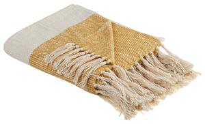 Prikrývka béžová a oranžová bavlna akryl 130 x 170 cm so strapcami boho štýl obývacia izba spálňa