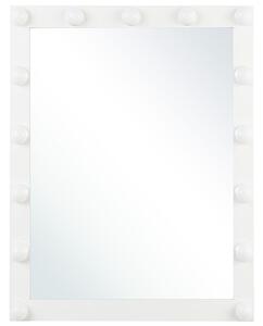 Nástenné kozmetické zrkadlo s LED svetlom biele 50 x 60 cm obdĺžnikový tvar hollywoodske so žiarovkami toaletný stolík glamour štýl