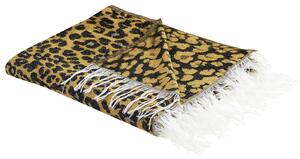 Prikrývka hnedá a čierna akryl polyester 130 x 170 cm zvierací vzor strapce moderný štýl obývacia izba spálňa