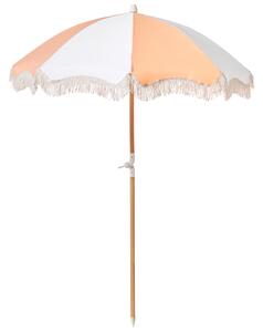 Záhradný slnečník oranžový tyč z bukového dreva ⌀ 150 cm okrúhly nastaviteľný UV odolný retro štýl exteriér