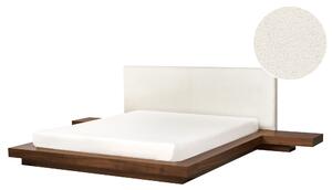 Posteľ v japonskom štýle hnedý jaseň 160 x 200 cm nízky drevený rám postele z MDF buklé čelo nočné stolíky