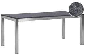 Záhradný jedálenský stôl čierna žulová doska 180 x 90 cm pre 6 osôb strieborné nohy z nehrdzavejúcej ocele