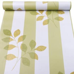 Samolepiace tapety 45 cm x 10 m IMPOL TRADE 9092, pruhy bielo-zelené s vetvičkami, Samolepiace tapety