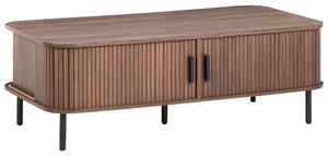 Konferenčný stolík tmavohnedý čierne nohy MDF kov 120 x 60 retro štýl posuvné dvierka úložný priestor obývacia izba