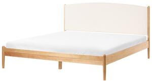 Posteľ svetlohnedá borovicové drevo 180 x 200 cm s čalúneným čelom a roštom moderný minimalistický štýl spálňa