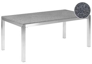 Záhradný jedálenský stôl sivá žulová doska 180 x 90 cm pre 6 osôb strieborné nohy z nehrdzavejúcej ocele