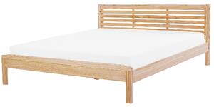 Drevená posteľ svetlohnedá borovicové drevo 180 x 200 cm rám postele s lamelovým čelom a roštom minimalistický dizajn