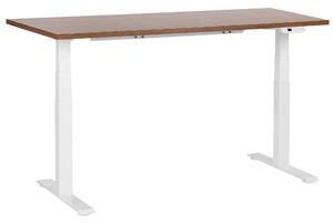Výškovo nastaviteľný písací stôl tmavé drevo biely oceľový rám 160 x 72 cm elektrické nastavenie výšky moderná kancelária
