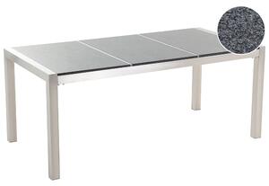 Záhradný jedálenský stôl sivá trojdielna žulová doska 180 x 90 cm pre 6 osôb strieborné nohy z nehrdzavejúcej ocele