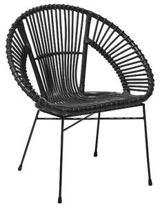 Kreslo čierne ratan prútené čierne kovové nohy dizajnové papasan stolička moderný retro štýl obývačka jedáleň