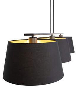 Závesná lampa s bavlnenými odtieňmi čierna so zlatou 32cm - Combi 3 Deluxe