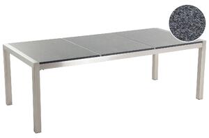 Záhradný jedálenský stôl sivá trojdielna žulová doska 220 x 100 cm pre 8 osôb strieborné nohy z nehrdzavejúcej ocele
