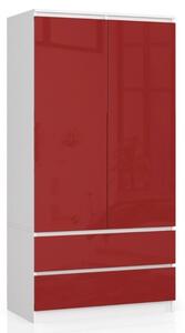 Ak furniture Šatníková skriňa Star 90 cm biela/červená lesk