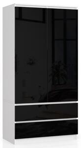 Ak furniture Šatníková skriňa Star 90 cm biela/čierna lesk