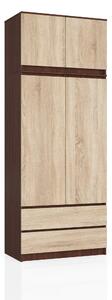 Ak furniture Šatníková skriňa s nadstavcom Star 90 cm wenge/dub sonoma