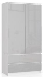 Ak furniture Šatníková skriňa Star 90 cm biela/šedá lesk