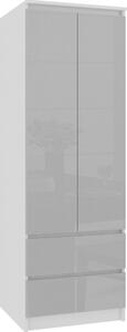 Ak furniture Šatníková skriňa Star 60 cm biela/šedá lesklá
