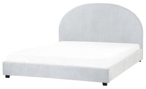 Posteľ svetlomodrá čalúnená ženilka 160 x 200 cm zaoblené čelo minimalistický retro dizajn spálňa