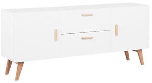 Príborník biela MDF doska dubové drevo 70 x 160 x 42 cm Retro minimalistický S nohami z bukového dreva Veľa úložného priestoru Elegantné obývacia izba
