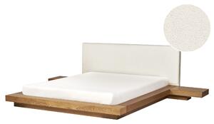 Posteľ v japonskom štýle prírodný jaseň 160 x 200 cm nízky drevený rám postele z MDF buklé čelo nočné stolíky