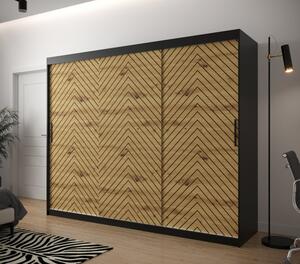 Šatníková skriňa s grafikou JANETTE 2 - šírka 250 cm, čierna / dub artisan