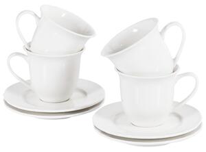 Sada 4 šálok s podšálkami biela porcelán kaolín lesklá povrchová úprava pre 4 osoby šálky na čaj klasický dizajn kuchyňa jedáleň