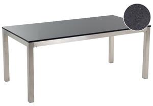 Záhradný jedálenský stôl čierna žulová doska 180 x 90 cm pre 6 osôb strieborné nohy z nehrdzavejúcej ocele