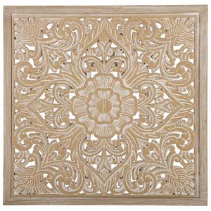 Nástenná dekorácia svetlé drevo biela MDF 60 x 60 cm štvorcový tvar ornamenty moderný štýl dekorácie doplnky