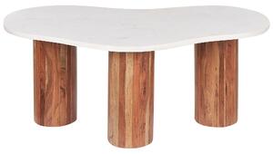 Konferenčný stolík biela mramorová stolová doska nohy z akáciového dreva 90 x 45 x 35 cm moderný minimalistický