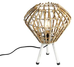 Vidiecka stolná lampa statív bambus s bielou - Canna Diamond