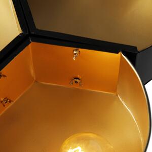 Industriálne nástenné svietidlo čierne so zlatým okrúhlym - Hrebeň