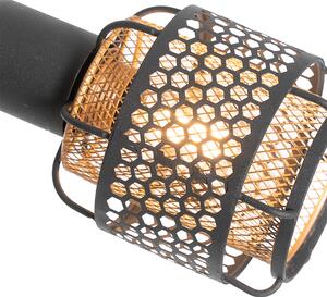 Dizajnová stojaca lampa čierna so zlatým 3-svetlom - Noud