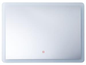 Nástenné zrkadlo strieborné s LED svetlom osvetlené obdĺžnikové 60 x 80 cm systém proti zahmlievaniu