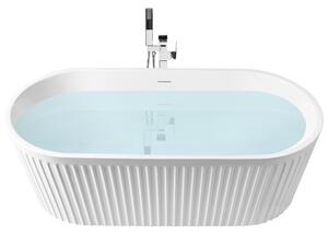 Voľne stojaca vaňa biela matná akrylátová 170 x 80 cm drážkovaná povrchová úprava oválna moderný štýl kúpeľňa