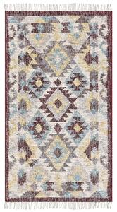 Koberec viacfarebný jutový 80 x 150 cm obdĺžnikový so strapcami ručne tkaný boho štýl obývacia izba spálňa
