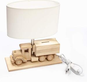 HELLUX Stolná drevená detská lampička v tvare nákladiaku, biela