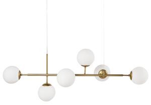 Závesná lampa zlatá kovová so 6 sklenenými tienidlami guľatý tvar glamour štýl kuchyňa jedáleň