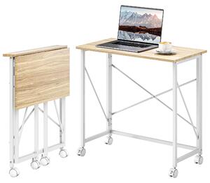 HOMCOM Skladací písací stôl Malý skladací písací stôl s rozmermi 80 cm a kolieskami