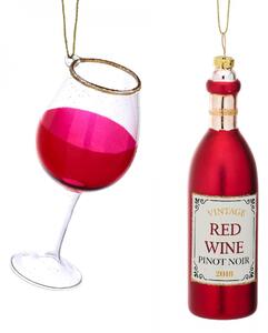 Vianočná ozdoba Red Wine and Glass - 2 ks