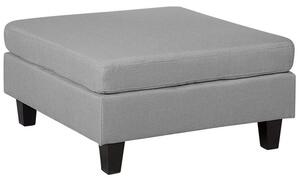 Taburet svetlosivý látkový čalúnený štvorcový drevené nohy minimalistický moderný dizajn